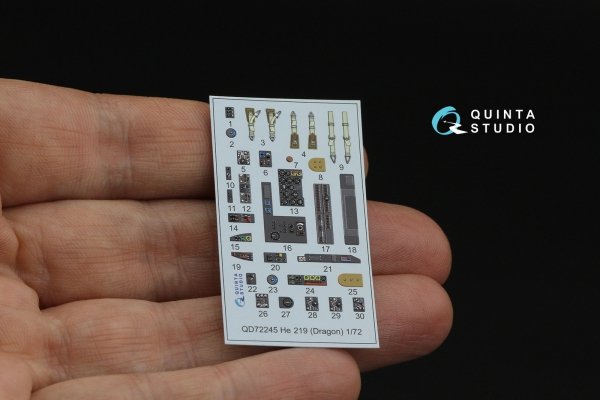 Quinta Studio QD72245 He 219 3D-Printed &amp; coloured Interior on decal paper (Dragon) 1/72