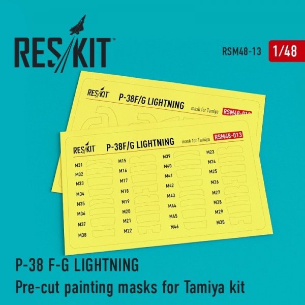 RESKIT RSM48-0013 P-38 F/G Lightning Pre-cut painting masks for Tamiya Kit 1/48