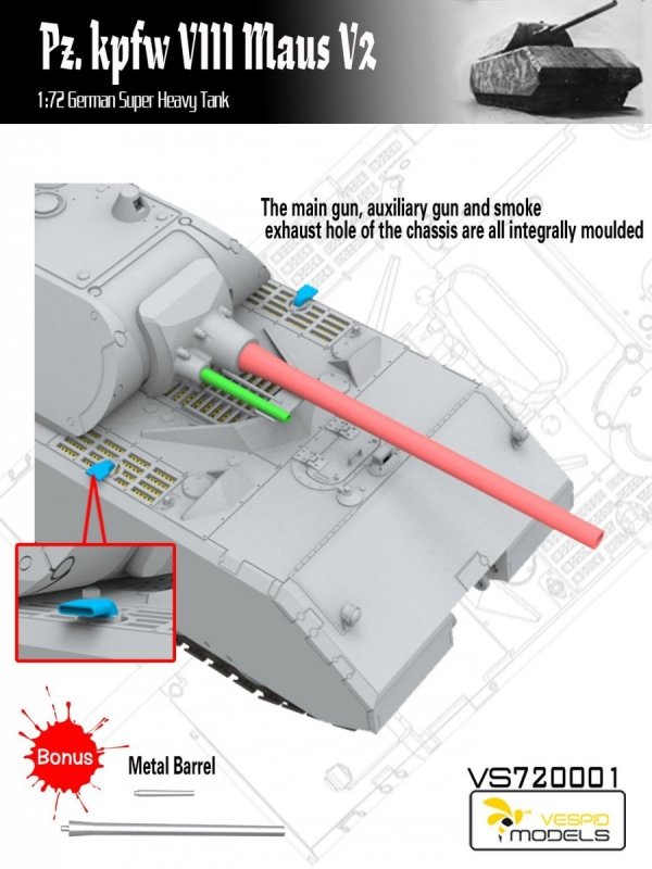 Vespid Models VS720001 Pz.Kpfw. VIII Maus V2 German Super Heavy Tank 1/72