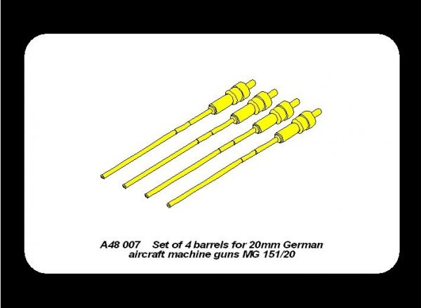 Aber A48 007 Set of 4 barrels for German aircraft 20mm machine guns MG 151/20 (1:48)