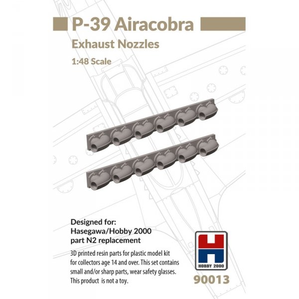 Hobby 2000 90013 P-39 Airacobra Exhaust Nozzles - part N2 replacement (for Hasegawa/Hobby 2000) (3D-Printed) 1/48