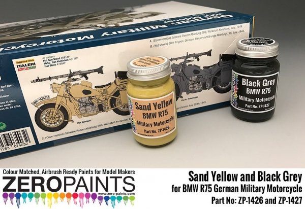 Zero Paints ZP-1427BLACK BMW R75 German Military Motorcycle Black Grey 60ml