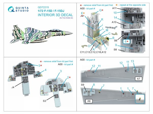 Quinta Studio QD72215 F-15D/F-15DJ Eagle 3D-Printed &amp; coloured Interior on decal paper (Fine Molds) 1/72