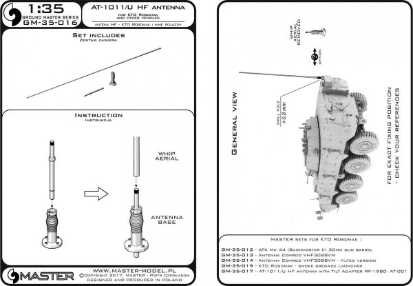 Master GM-35-016 Modern AFV Antenna AT-1011/U HF for KTO Rosomak and other vehicles (1:35)