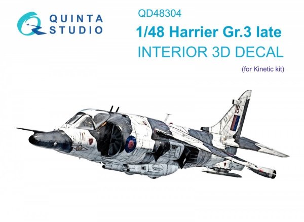 Quinta Studio QD48304 Harrier Gr.3 late 3D-Printed &amp; coloured Interior on decal paper (Kinetic) 1/48