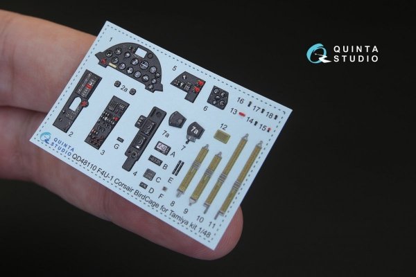 Quinta Studio QD48110 F4U-1 Corsair (Bird cage) 3D-Printed &amp; coloured Interior on decal paper (for Tamiya kit) 1/48