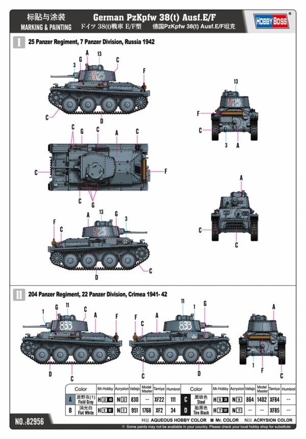 Hobby Boss 82956 German Pz.Kpfw. 38(t) Ausf.E/F 1/72