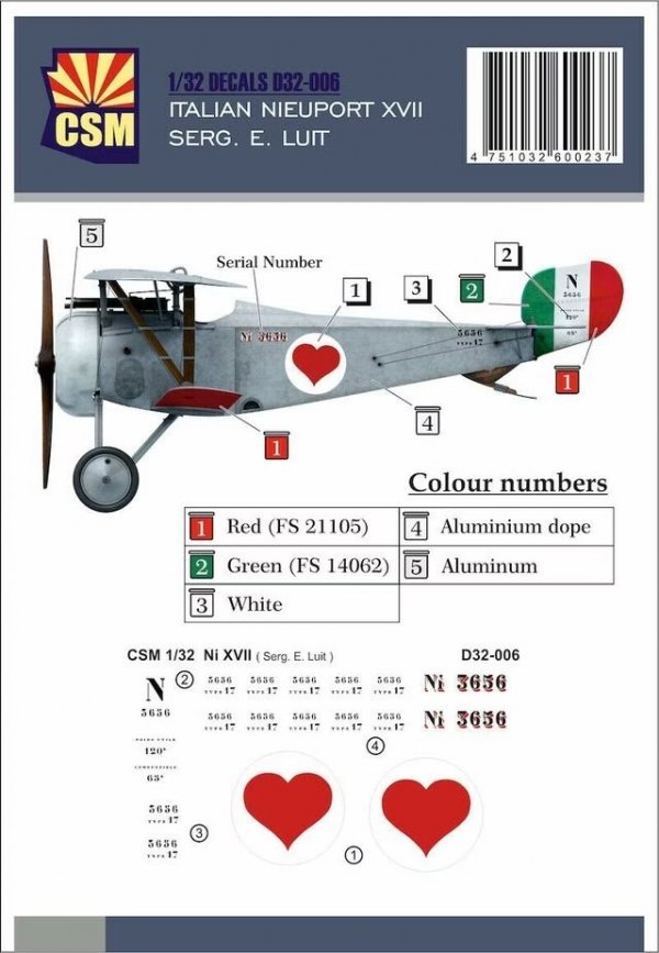 Copper State Models D32-006 Italian Nieuport XVII Serg. E. Luit 1/32