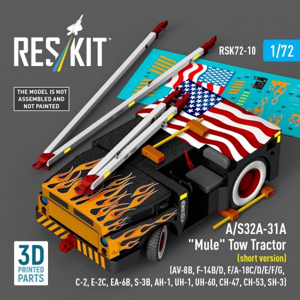 RESKIT RSK72-0010 A/S32A-31A "Mule" Tow Tractor (short version) (AV-8B, F-14B/D, F/A-18C/D/E/F/G, C-2, E-2С, EA-6B, S-3B, AH-1, UH-1, UH-60, CH-47, CH-53, SH-3) (3D Printed model kit) (1/72)