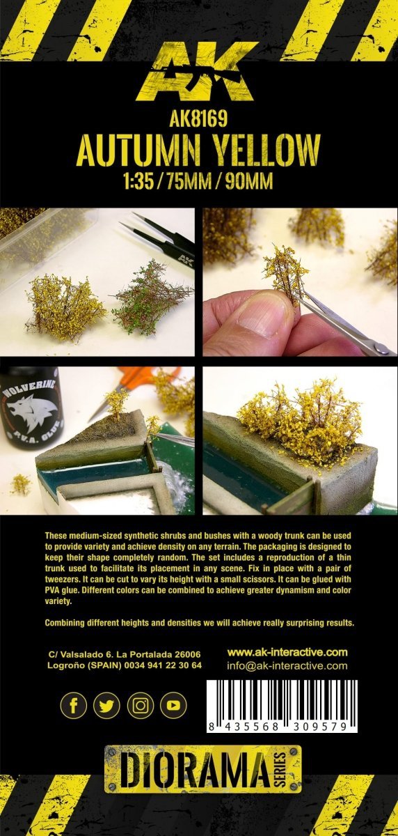 AK Interactive AK8169 AUTUMN YELLOW SHRUBBERIES 75MM / 90MM 1/35