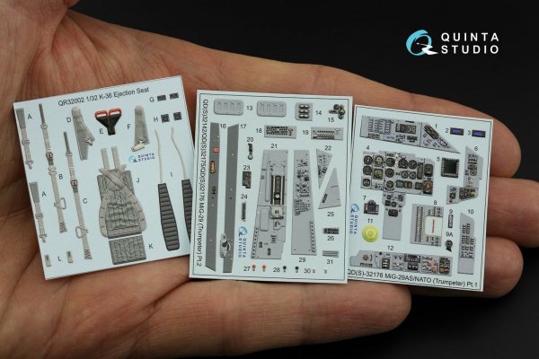 Quinta Studio QD32176 MiG-29A NATO service 3D-Printed &amp; coloured Interior on decal paper (Trumpeter) 1/32