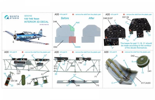Quinta Studio QD32102 T-6G 3D-Printed coloured Interior on decal paper (Kitty Hawk) 1/32