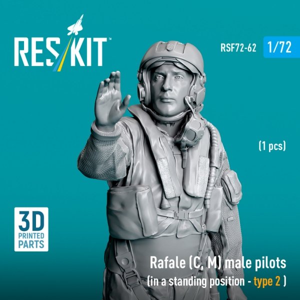 RESKIT RSF72-0062 Rafale (C, M) male pilot (in a standing position - type 2) (1 pcs) (3D Printed) (1/72)
