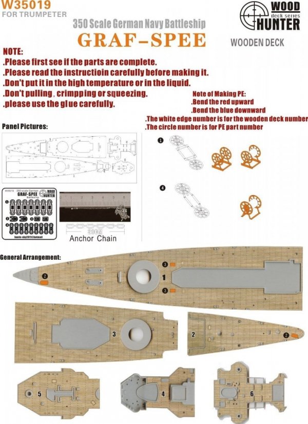 Wood Hunter W35019 Wood Deck German Admiral Graf Spee for Trumpeter 1/350