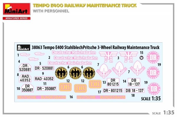 MiniArt 38063 Tempo E400 railway maintenance truck with personnel 1/35