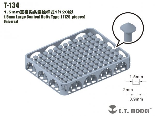 E.T. Model T-134 1.5mm Large Conical Bolts Type.1 120 pieces