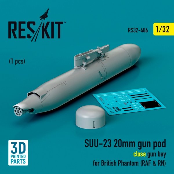 RESKIT RS32-0486 SUU-23 20mm gun pod (close gun bay) for British Phantom (RAF &amp; RN) (1 pcs) (3D Printed) 1/32