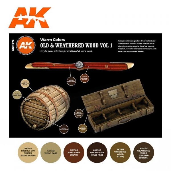 AK Interactive AK11673 3G OLD &amp; WEATHERED WOOD VOL 1  6x17 ml