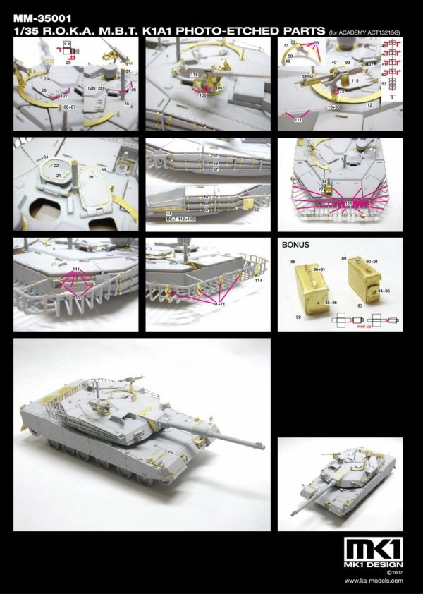 MK1 Design MM-35001 R.O.K.A K1A1 DETAIL-UP ETCHED PARTS 1/35