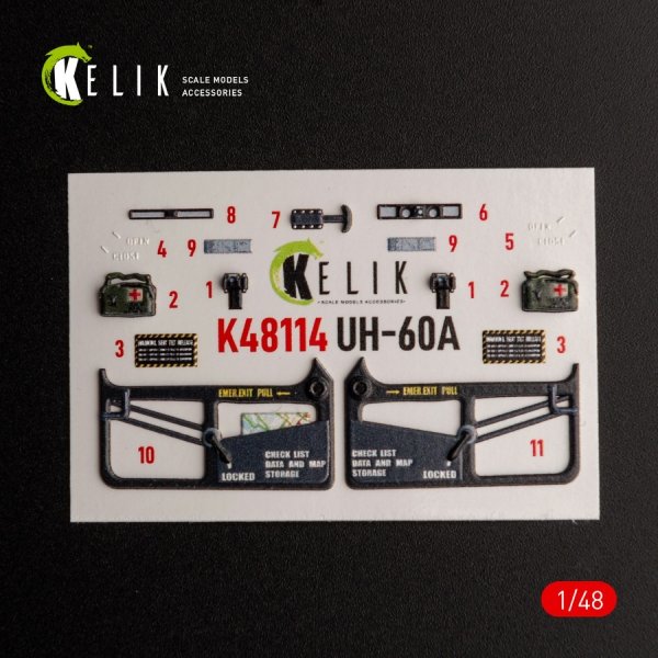 KELIK K48114 UH-60A Black Hawk - Type 2 &quot; Defence Intelligence of Ukraine&quot; interior 3D decals for ICM kit 1/48