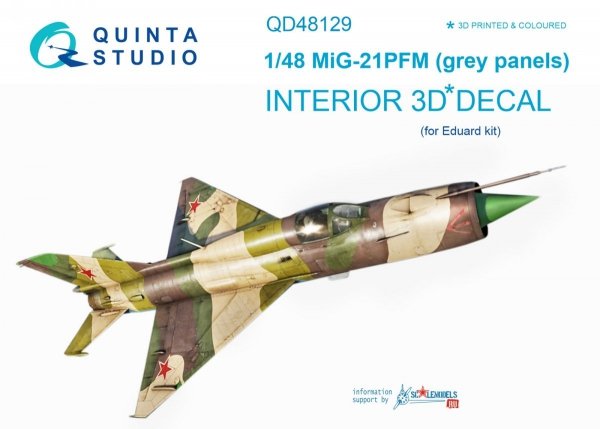 Quinta Studio QD48129 MiG-21PFM (grey color panels) 3D-Printed &amp; coloured Interior on decal paper (for Eduard kit) 1/48