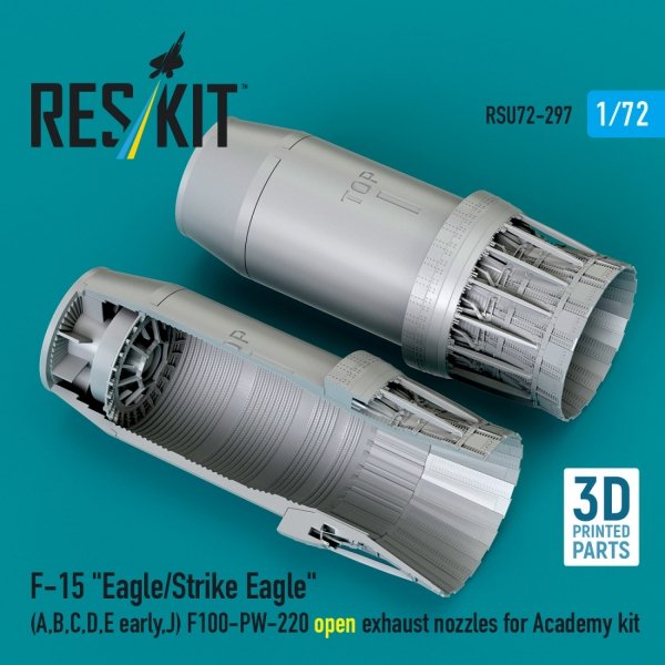 RESKIT RSU72-0297 F‑15 "Eagle/Strike Eagle" (A, B, C, D, E early, J) F100-PW-220 open exhaust nozzles for Academy kit (3D Printed) (1/72)