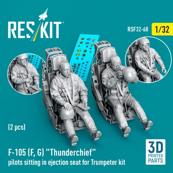 RESKIT RSF32-0068 F-105F/G "Thunderchief" pilots sitting in ejection seat for Trumpeter kit (2 pcs) (3D Printed) (1/32)