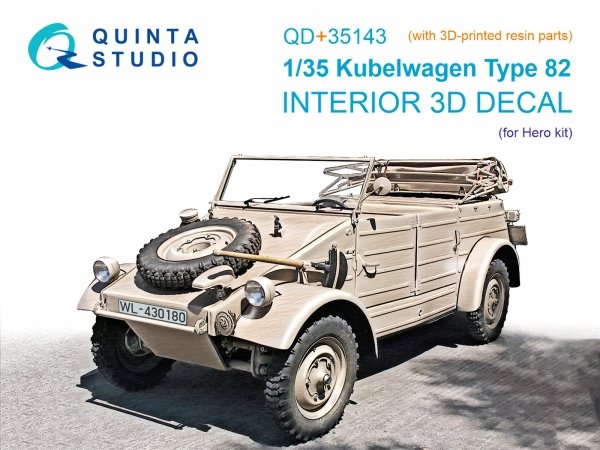Quinta Studio QD+35143 Kubelwagen Type 82 3D-Printed &amp; coloured Interior on decal paper (Hero) (with 3D-printed resin parts)1/35