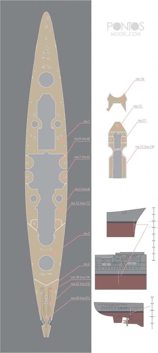 Pontos 35012WD1 DKM Scharnhorst Wooden Deck set Type 1 (1:350)
