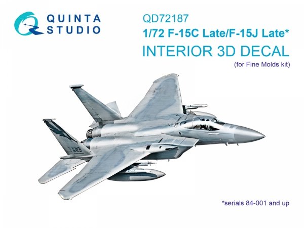 Quinta Studio QD72187 F-15C Late/J Late 3D-Printed &amp; coloured Interior on decal paper (Fine Molds) 1/72