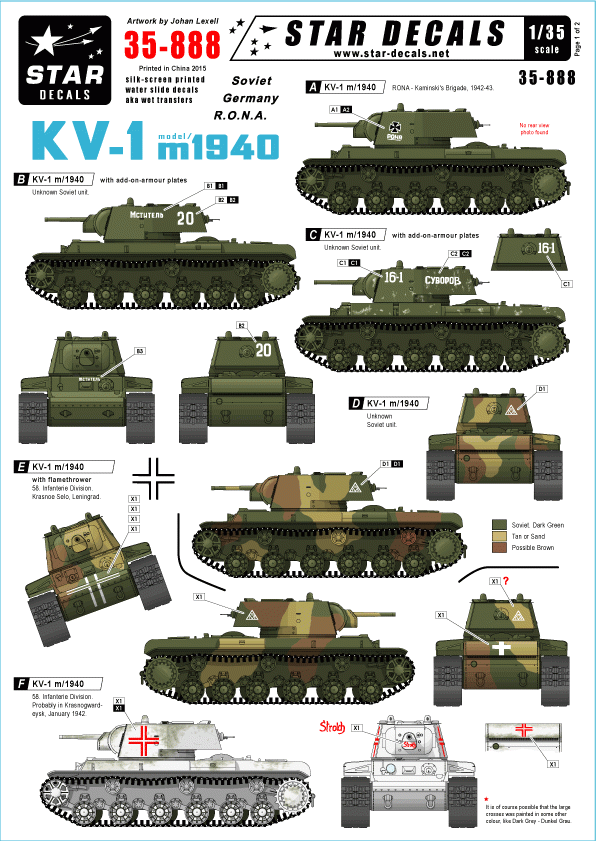 Star Decals 35-888 KV-1 model/1940 1/35