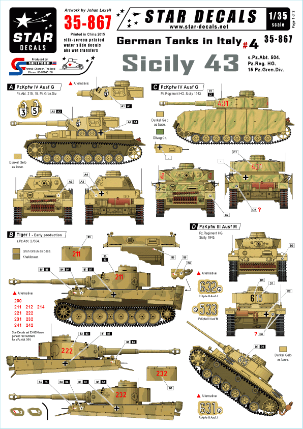 Star Decals 35-867 German Tanks in Italy 4 1/35
