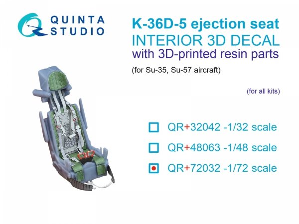 Quinta Studio QR+72032 K-36D-5 ejection seat (for Su-35, Su-57 aircraft) (All kits) 1/72