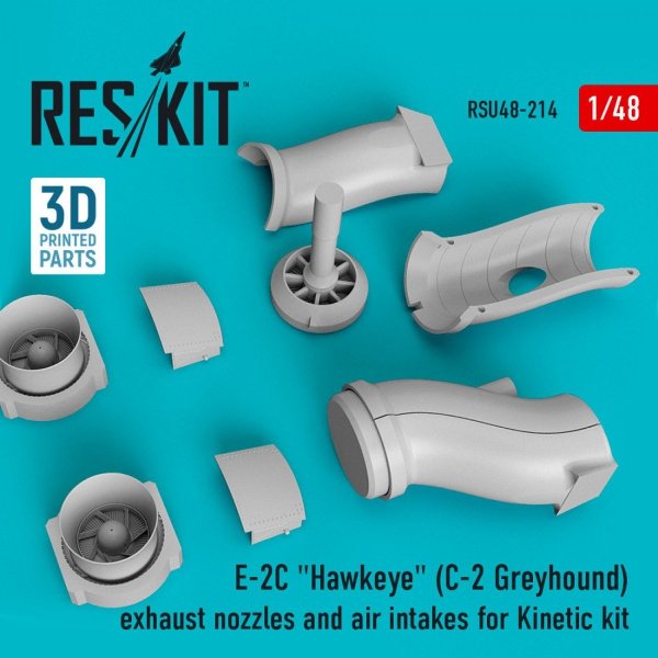 RESKIT RSU48-0214 E-2C &quot;HAWKEYE&quot; (C-2 GREYHOUND) EXHAUST NOZZLES AND AIR INTAKES FOR KINETIC KIT (3D PRINTING) 1/48