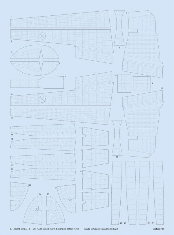 Eduard ER48004 P-38F/ G/H raised rivets &amp; surface details TAMIYA 1/48