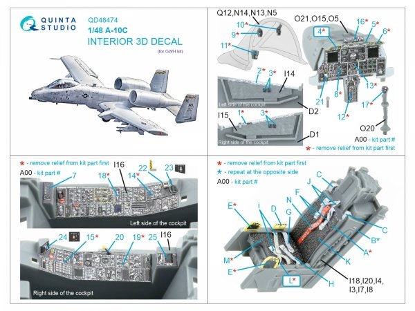 Quinta Studio QD48474 A-10C 3D-Printed coloured Interior on decal paper (GWH) 1/48