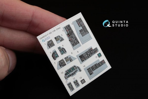 Quinta Studio QD48032 F-16D 3D-Printed &amp; coloured Interior on decal paper (for Hasegawa kit) 1/48