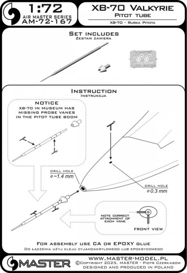 Master AM-72-167 XB-70 Valkyrie - Rurka Pitota 1/72