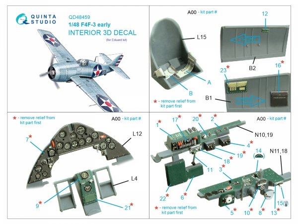 Quinta Studio QD48459 F4F-3 early 3D-Printed coloured Interior on decal paper (Eduard) 1/48