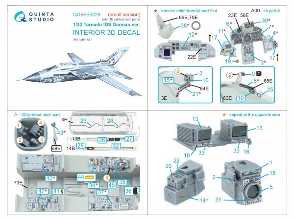 Quinta Studio QDS+32229 Tornado IDS German 3D-Printed &amp; coloured Interior on decal paper (Italeri) (Small version) (with 3D-printed resin parts) 1/32