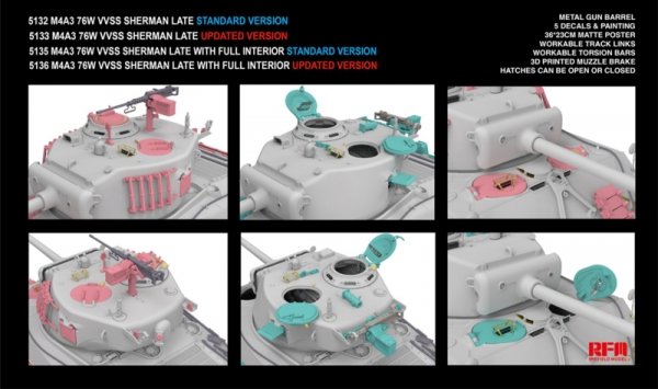 Rye Field Model 5132 M4A3 76W VVSS Sherman Late Standard Version 1/35