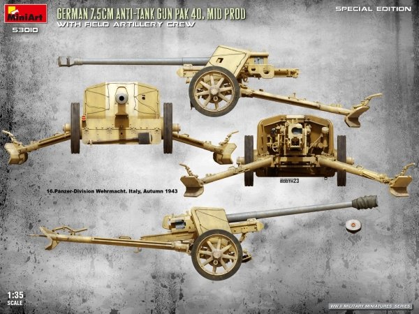 MiniArt 53010 GERMAN 7.5CM ANTI-TANK GUN PAK 40. MID PROD W/ARTILLERY CREW. SPECIAL EDITION 1/35