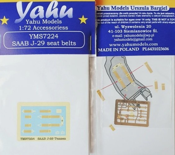 Yahu YMS7224 SAAB J-29 Tunnan seat belts 1/72