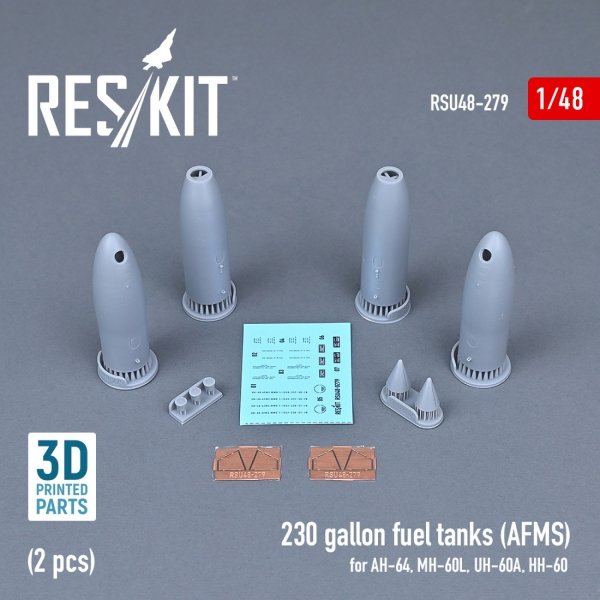 RESKIT RSU48-0279 230 GALLON FUEL TANKS (AFMS) FOR AH-64, MH-60L, UH-60A, HH-60 (2 PCS) (3D PRINTED) 1/48