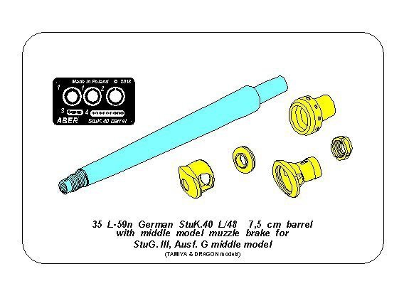 Aber 35L-059n German StuK.40 L/48 7,5 cm Barrel with middle muzzle brake for Stug.III, Ausf G - middle model (1:35)
