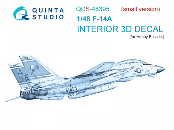 Quinta Studio QDS-48395 F-14A 3D-Printed &amp; coloured Interior on decal paper (Hobby Boss) (Small version) 1/48