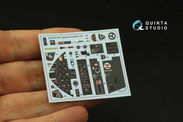 Quinta Studio QD32184 F8F-2 Bearcat 3D-Printed coloured Interior on decal paper (Trumpeter) 1/32