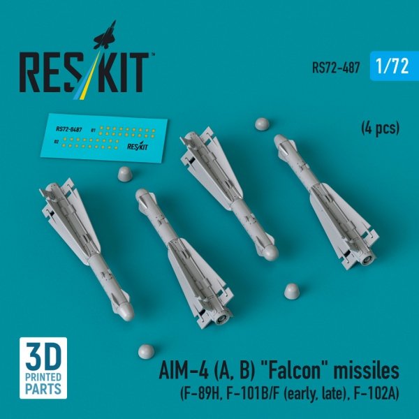 RESKIT RS72-0487 AIM-4 (A, B) &quot;Falcon&quot; missiles (4 pcs) (3D Printed) 1/72