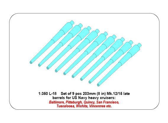 Aber 350L-18 Set of 9 pcs 203 mm barrels for San Francisco type (1:350)