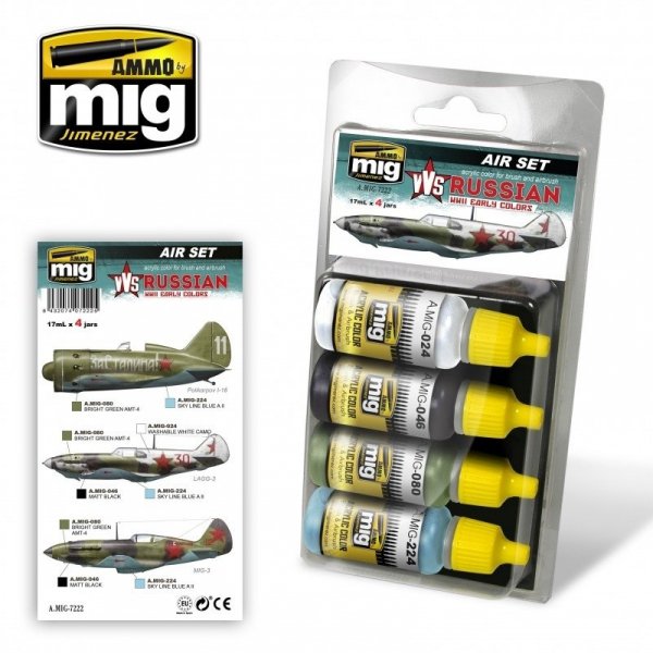 AMMO of Mig Jimenez 7222 VVS WWII RUSSIAN EARLY AIRCRAFT Set 4x17ml